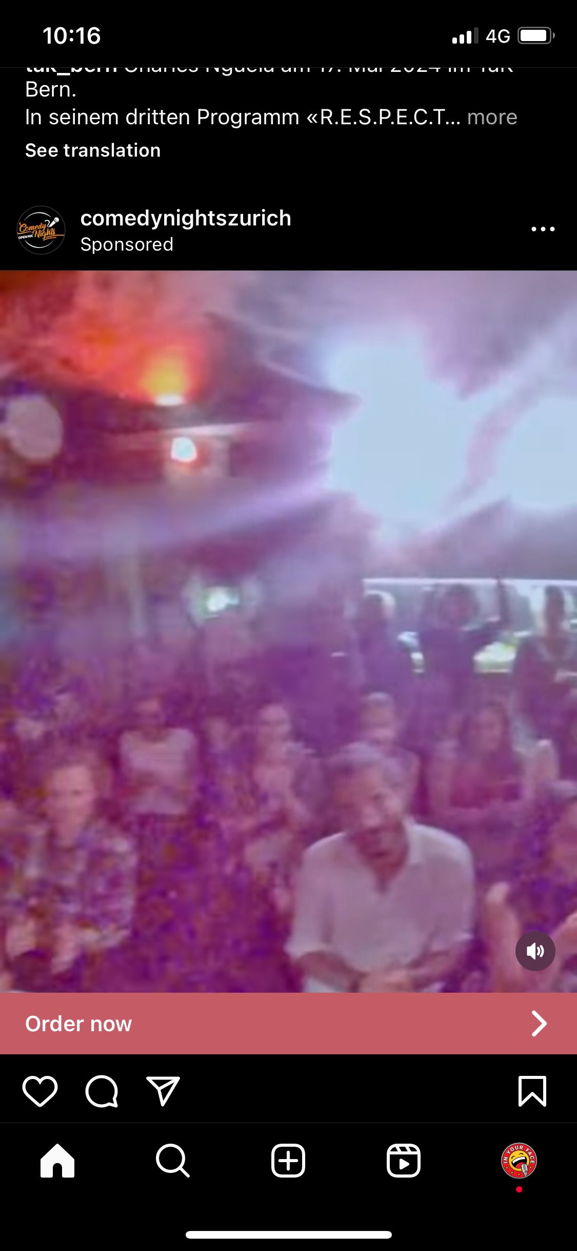 IN YOUR FACE Comedy, a moment from an English stand-up comedy night in Zürich (2024)