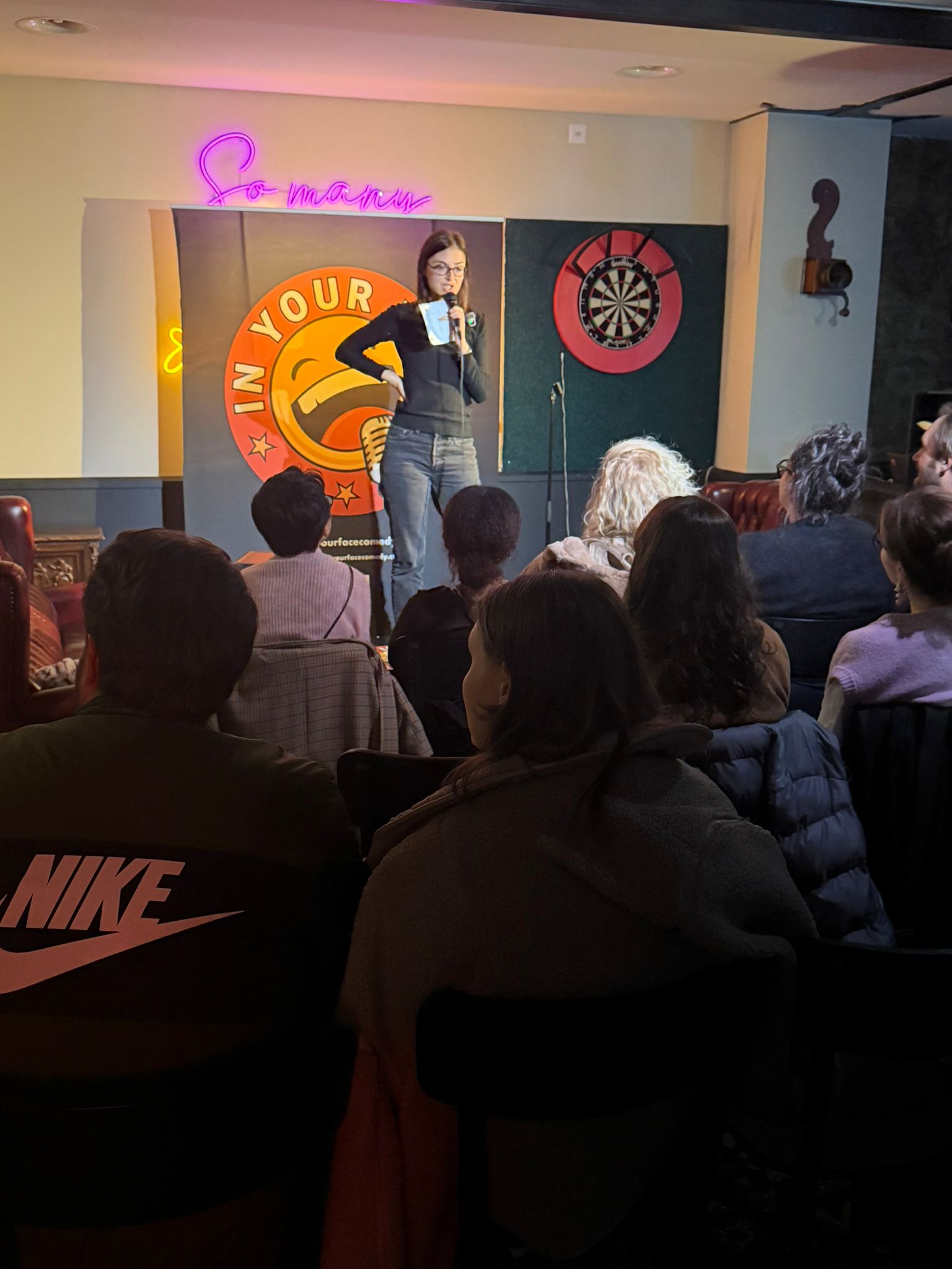 IN YOUR FACE Comedy, the audience at a live English stand-up comedy show in Zürich (2026)